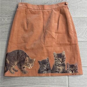 MOSCHINO CHEAP & CHIC Vintage 90s Velvet Kitten Cat Appliqué Mini Skirt Size US6